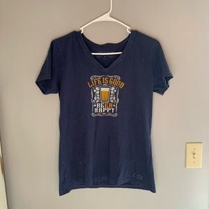 Womens Life Is Good Beer Happy Blue Short Sleeve Cotton Casual Crusher T Shirt M